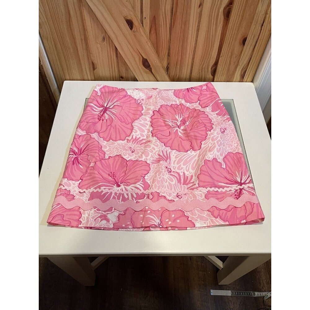 Vintage Lilly Pulitzer Women’s Pink Hibiscus Skirt White Label Size 10